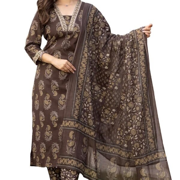 PARTHVI Women’s Cotton Printed Kurta Set with Pants & Dupatta | Elegant Ethnic Wear for Women | Floral Print | Comfortable Suit Set