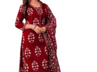 PARTHVI Women's Pure Cotton Printed Straight Kurta Set with Palazzo Pants & Dupatta- Ethnic Wear, Green