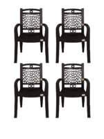 PETALS Plastic Chairs Set of 4 | Stackable Fiber Arm Chair For Drawing/Living Room | Armchairs For Home/Office/Garden/Indoor & Outdoor | Cap Upto 150 Kgs | Choco Brown, 4 Pcs, Swiss | 3 Years Warranty