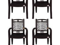 PETALS Plastic Chairs Set of 4 | Stackable Fiber Arm Chair For Drawing/Living Room | Armchairs For Home/Office/Garden/Indoor & Outdoor | Cap Upto 150 Kgs | Choco Brown, 4 Pcs, Swiss | 3 Years Warranty
