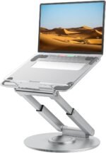 PLIXIO Adjustable Laptop Stand with 360° Rotating Base Tabletop Ergonomic Foldable Portable Holder Compatible for MacBook, HP, Dell, Lenovo & All Other Notebook (Sliver) (A06)