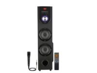 PS-5144 Home Theater Speaker System with Bluetooth 5.0, 80W Power Output, Dual 4 Inch Speakers, 5.25 Inch Woofer, USB Playback, FM Radio, Wired Microphone, Remote Control, Digital Display.