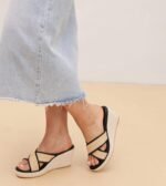 Pair ie Tales Women's Woven Espadrille Wedge Sandals with Crisscross Straps Open Toe Rope-Wrapped Heel Summer Casual Footwear