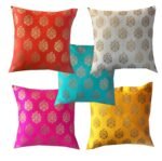 Pink parrot- Jacquard Silk Multi Colour Square Cushion Cover 12x12 inch-Set 5 pcs