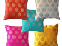 Pink parrot- Jacquard Silk Multi Colour Square Cushion Cover 12x12 inch-Set 5 pcs