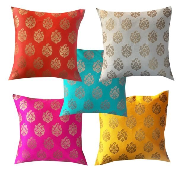 Pink parrot- Jacquard Silk Multi Colour Square Cushion Cover 12x12 inch-Set 5 pcs