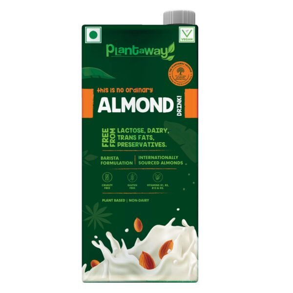 Plantaway Almond Milk 1L Tetra Pack | Vegan, Non-Dairy, and Plant-Based | Barista Formulation | Lactose- and Gluten-Free | Vitamin B1, B2, B12, and D2 | Single Pack 1000ml