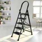 Plantex Ladder for Home 5 Steps/Foldable Ladder with Anti-Skid Wide Steps (30L x 20W cm)/Strong D-Shape Pipe with X-Support for More Stability/5 Year Warranty(Apex-Black)
