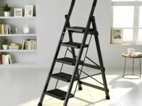 Plantex Ladder for Home 5 Steps/Foldable Ladder with Anti-Skid Wide Steps (30L x 20W cm)/Strong D-Shape Pipe with X-Support for More Stability/5 Year Warranty(Apex-Black)
