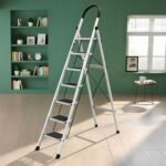 Plantex Ladder for Home 7 Steps/Foldable Ladder with Anti-Skid Wide Steps (30L x 20W cm)/Strong D-Shape Pipe with X-Support for More Stability/5 Year Warranty(Apex-White)