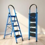 Plantex Ladder for Home - Premium Steel Foldable 5-Step Ladder - Anti Skid Strong Steps with 5 Years Manufacturer Warranty (Blue & Black)