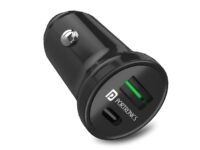 Portronics 38W Dual Output Fast Car Charger with 20W Type-C PD & 18W USB, Compact Size, Charging Adapter Compatible with Cars for iPhone & Android Smartphone, Smartwatch, Earbud, Power Bank (Black)