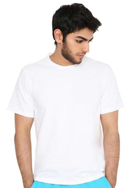 Premium Tee for Men – Loose Fit Half Sleeve Modern Style T-Shirt in Lightweight Cotton Stretch Fabric – Collarless Standard Length for Comfort, Movement, and Breathability