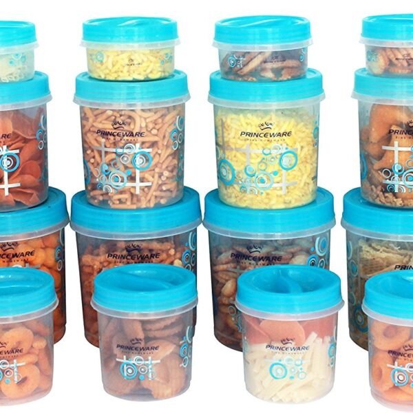 Princeware Twister Combo Plastic Package Container Set, 20-Pieces, Blue| Storage Containers for Kitchen Airtight |Rice Spices Atta Grains Organizers | Jar Food Grade | for Storing | BPA Free Stackable