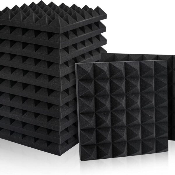 Pyramid Soundproofing Studio Acoustic Foam 1'x1' - 2 Inches (Pack of 12) High Density, Soundproof Foam, Noise Reduction,Echo Absorption (Studio Charcoal, Pack of 12)