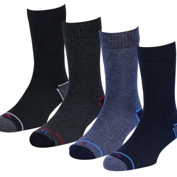 RC. ROYAL CLASS Men's Thick & Warm Woolen Calf Length Towel Multicolored Socks, Pack of 4, Winter Wear Terry Cushioned Thermal Socks For Men