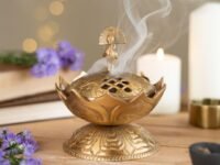 RITUALISTIC Lotus Brass Loban Burner (Gold) | Dhoop Holder and Candle Light | Incense Burner | Dhoop Dani | Pooja Items | Antique Lantern | Dhoop Batti Stand | Sambrani Holder | Pooja Room Decor