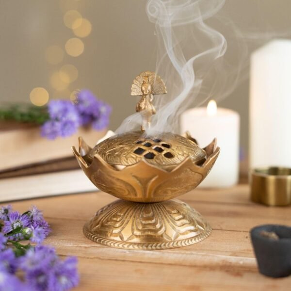 RITUALISTIC Lotus Brass Loban Burner (Gold) | Dhoop Holder and Candle Light | Incense Burner | Dhoop Dani | Pooja Items | Antique Lantern | Dhoop Batti Stand | Sambrani Holder | Pooja Room Decor