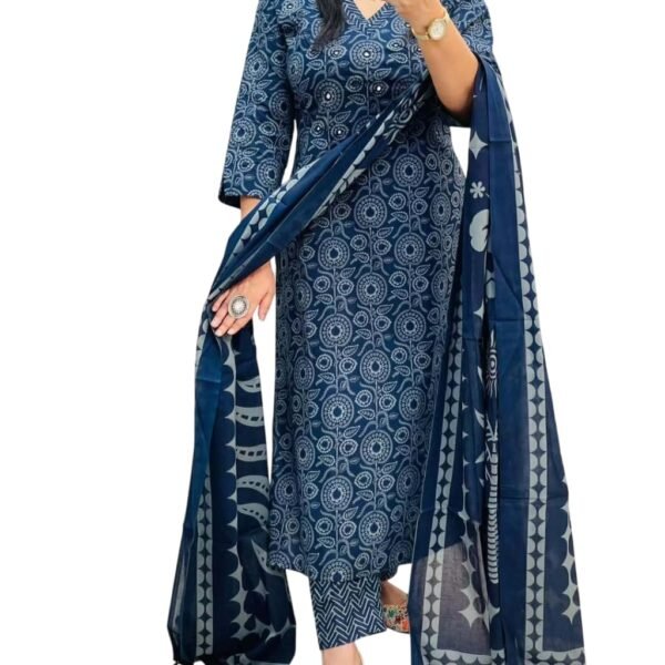 Rangnavi Women's Pure Cotton Printed Straight Kurta with Pants and Dupatta Set | Ethnic Set | Suit Set | Kurta Set