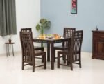 Royal Sheesham Wooden Dining Table 4 Seater with Chairs - Space Saving 4 Seater Dining Table Set - Dining Set in Grey Finish