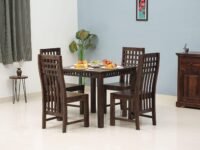 Royal Sheesham Wooden Dining Table 4 Seater with Chairs - Space Saving 4 Seater Dining Table Set - Dining Set in Grey Finish