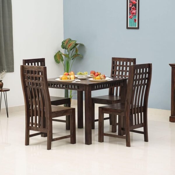 Royal Sheesham Wooden Dining Table 4 Seater with Chairs - Space Saving 4 Seater Dining Table Set - Dining Set in Grey Finish