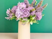 SATYAM KRAFT 1 Pcs Artificial Multiflora Flower Roses Fake Sticks Bunch Decorative Items for Home Decor, Bouquets, Bedroom, Living Room, Wedding, Festive Decor (Without Vase) (1, Purple)