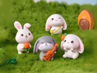 SATYAM KRAFT 1 Set (4 Pcs) Rabbit Miniature Figurines Showpiece for Him/Her, Home Decor, Table, Car Dashboard | Birthday Return Gift, Festive Decor (Multicolor)