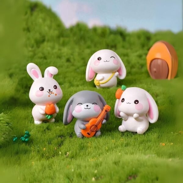 SATYAM KRAFT 1 Set (4 Pcs) Rabbit Miniature Figurines Showpiece for Him/Her, Home Decor, Table, Car Dashboard | Birthday Return Gift, Festive Decor (Multicolor)