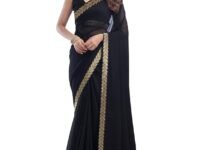 SIRIL Women's Georgette Lace Boarder Saree With Unstitched Blouse Piece