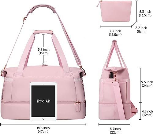 SKYTONE Travel Bags for Men & Womens, Sports Travel Duffel Bag with USB Charging Port, Weekender Overnight Bag with Wet Pocket and Shoes Compartment for Men & Women Multipurpose Use (Pink)