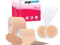SNMMIFER Boob Tape Kit - Instant Boob Tape with 10 Nipple Pasties for Fashion with 36 Strips Double Sided Tape for Clothes &1 Pair Reusable Nipple Cover for Women (Beige)