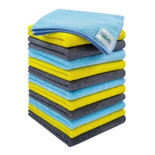 SOFTSPUN Microfiber Cleaning Cloths, 12pcs 30x30cms 220 GSM Multi-Colour! Highly Absorbent Lint and Streak Free Multi -Purpose Wash Cloth for Kitchen Window Stainless Steel Silverware.
