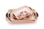 SORATH Celebration Flower Printed Rectangular Serving Tray Set Plastic Material Glossy Finish Bpa Free Tray With Handle For Tea,Coffee,Snack,Kitchen & Dining Table Home Décor (Rose Pink, Set Of 3)