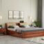 STRATA FURNITURE Sheesham Wood King Size Bed with Box Storage Wooden Double Bed Cot Bed Furniture for Bedroom Living Room Home (Honey Finish)