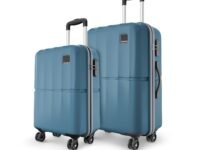 Safari Genius Theo 8 Wheels Set of 2 (Cabin + Medium) Trolley Bags, Hard Case Polycarbonate, 360 Degree Wheeling Carry-on & Check-in Luggage, Suitcase for Travel, Trolley Bags for Travel, Pearl Blue