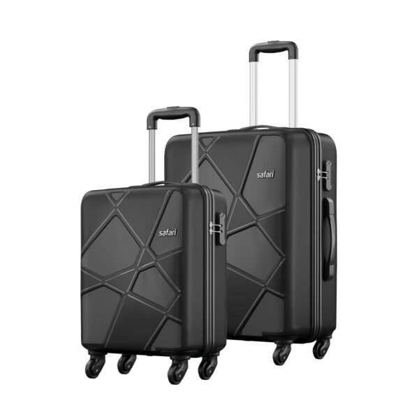 Safari Medium Polypropylene Pentagon Hardside Small and Size Cabin & Check-in Luggage Set of 2 Speed_Wheel 8 Wheel Suitcase Trolley Bags for Travel Black Color 55Cm & 66Cm