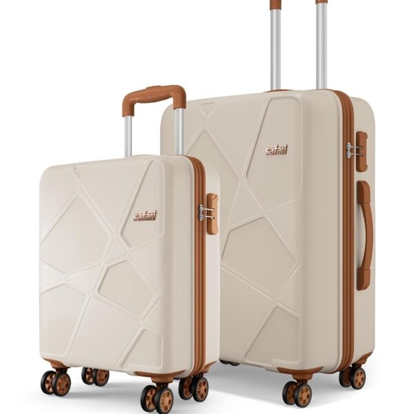 Safari Pentagon Pro 8 Wheels Set of 2, (Cabin + Medium) Trolley Bag, Hard Case Polypropylene, 360º Wheeling Luggage, Suitcase for Travel, Trolley Bags for Travel, Luxury Beige