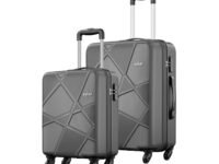 Safari Polypropylene (PP) Pentagon Hardside Small and Size 4 Wheels Spinner Cabin & Check-in Luggage Set of 2 Suitcase Trolley Bags for Travel Dark Grey Color 55Cm & 66Cm