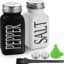 Salt & Pepper Shakers – Glass Seasoning Bottles with Stainless Steel Lids, Funnel & Brush, Black & White Spice Dispenser Set for Kitchen & Dining