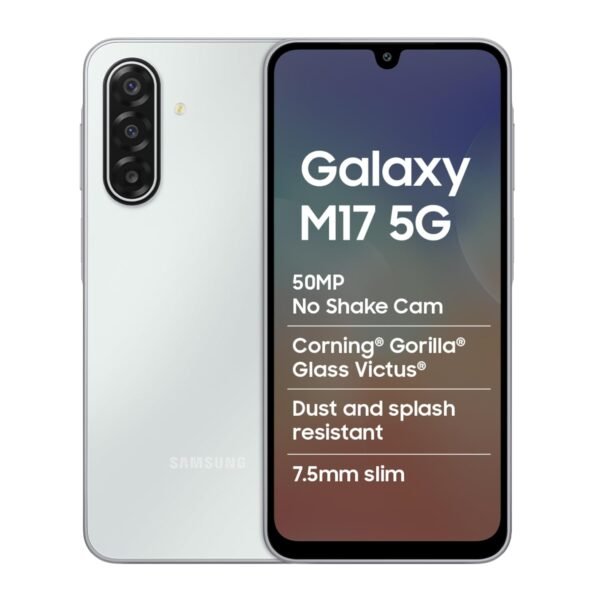Samsung Galaxy M17 5G Mobile (Moonlight Silver, 4GB RAM, 128GB Storage) | 50MP OIS Triple Camera | Gorilla Glass Victus| IP54 | 6 Gen OS Upgrades | AI | Gemini Live | Lag-free Gaming | Without Charger