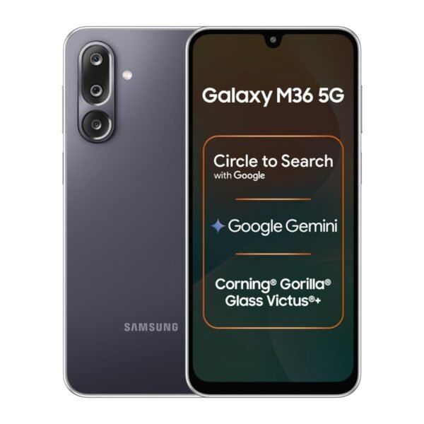 Samsung Galaxy M36 5G Mobile (Velvet Black, 8GB RAM, 128GB Storage) | Google Gemini| Gorilla Glass Victus+ | 7.7mm | AI Enhanced 50MP OIS Triple Camera| Nightography| Lag-free Gaming | Without Charger