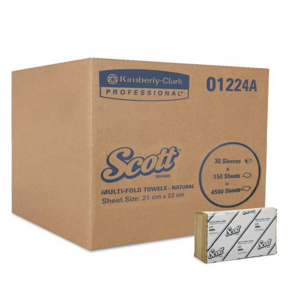 Scott Multi Fold Hand Towel 1224A - M Fold Towel - 30 Packs x 150 Sheets - Brown Folded Towel Sheets 22 cm X 21 cm (4500 Total)