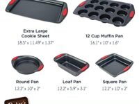 Set of 5 Bakeware Pans - 1 x Round Pan, 1 x Square Pan, 1 x Cookie Sheet, 1 x Loaf Pan, Pans for Baking, Non-Stick, Duraslate Coating, with Easy Grip - 5 Pieces Baking Set