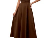 Shasmi Girl's & Women's Solid Color V-Neck A-Line Maxi Dress for Women | New Year Party Outfit | Waist Cinched Puff Sleeve Western | Elegant Casual Wear (Dress 246)