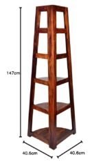 Sheesham Wood 5 Shelves Corner Book Shelf [Natural Brown Finish]