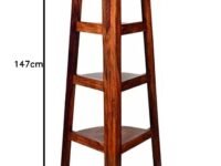 Sheesham Wood 5 Shelves Corner Book Shelf [Natural Brown Finish]