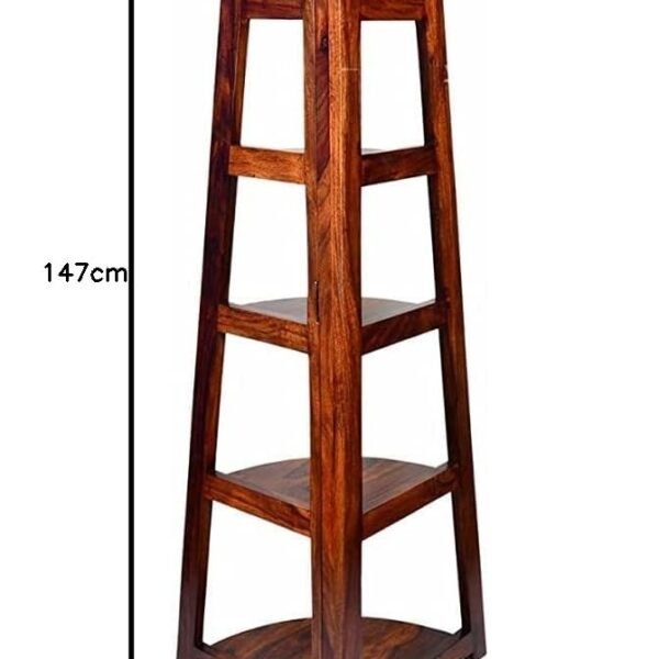 Sheesham Wood 5 Shelves Corner Book Shelf [Natural Brown Finish]