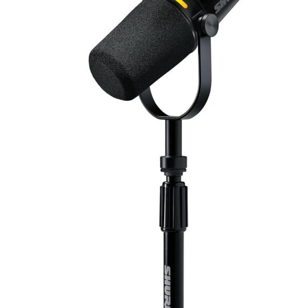 Shure MV7+ Podcast Microphone with Stand. Enhanced Audio, LED Touch Panel, USB-C & XLR Outputs, Auto Level Mode, Digital Pop Filter, Reverb Effects, Podcasting, Streaming, Recording - Black