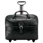 Siamod CARUGETTO 45295 Black Leather Detachable-Wheeled Laptop Case